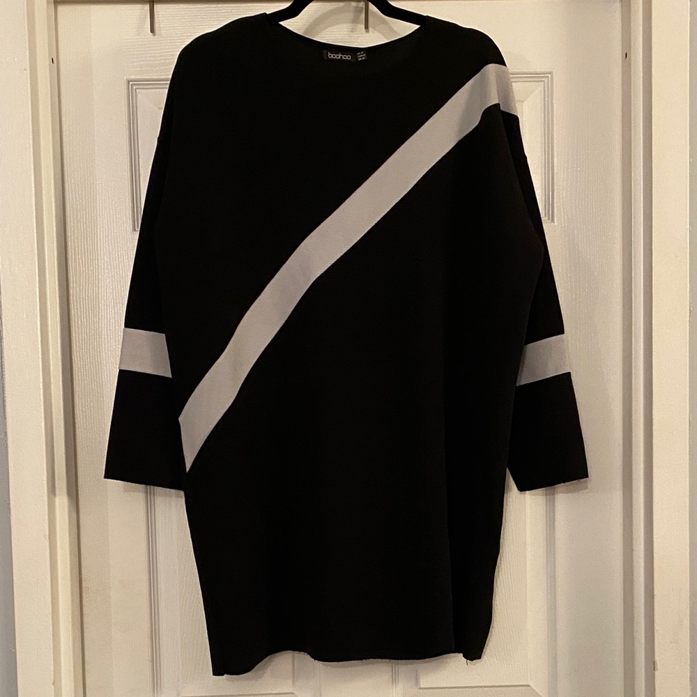 Boohoo Black Dress with Gray Stripe